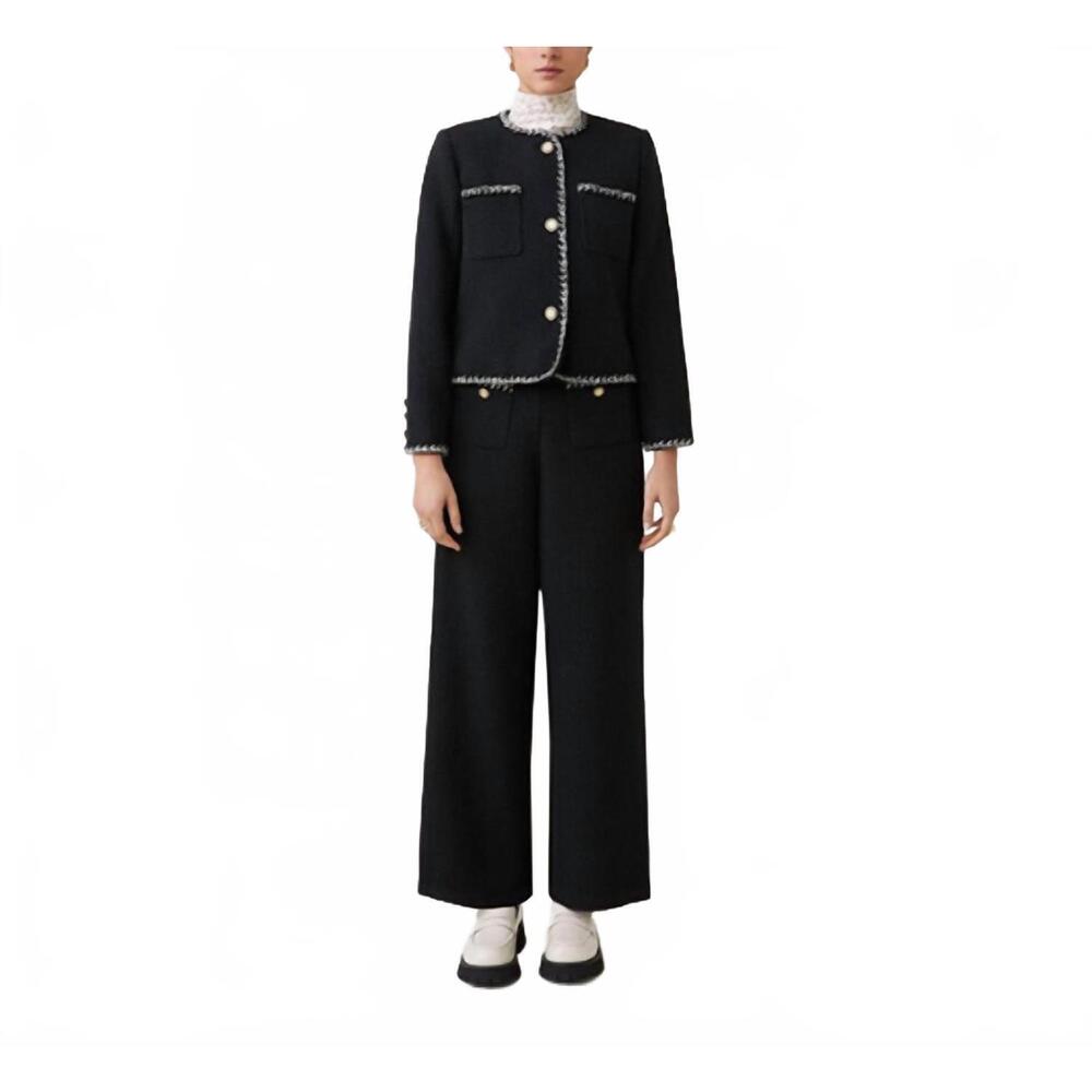 NEW SUNCOO donna collarless basketweave jacket in black